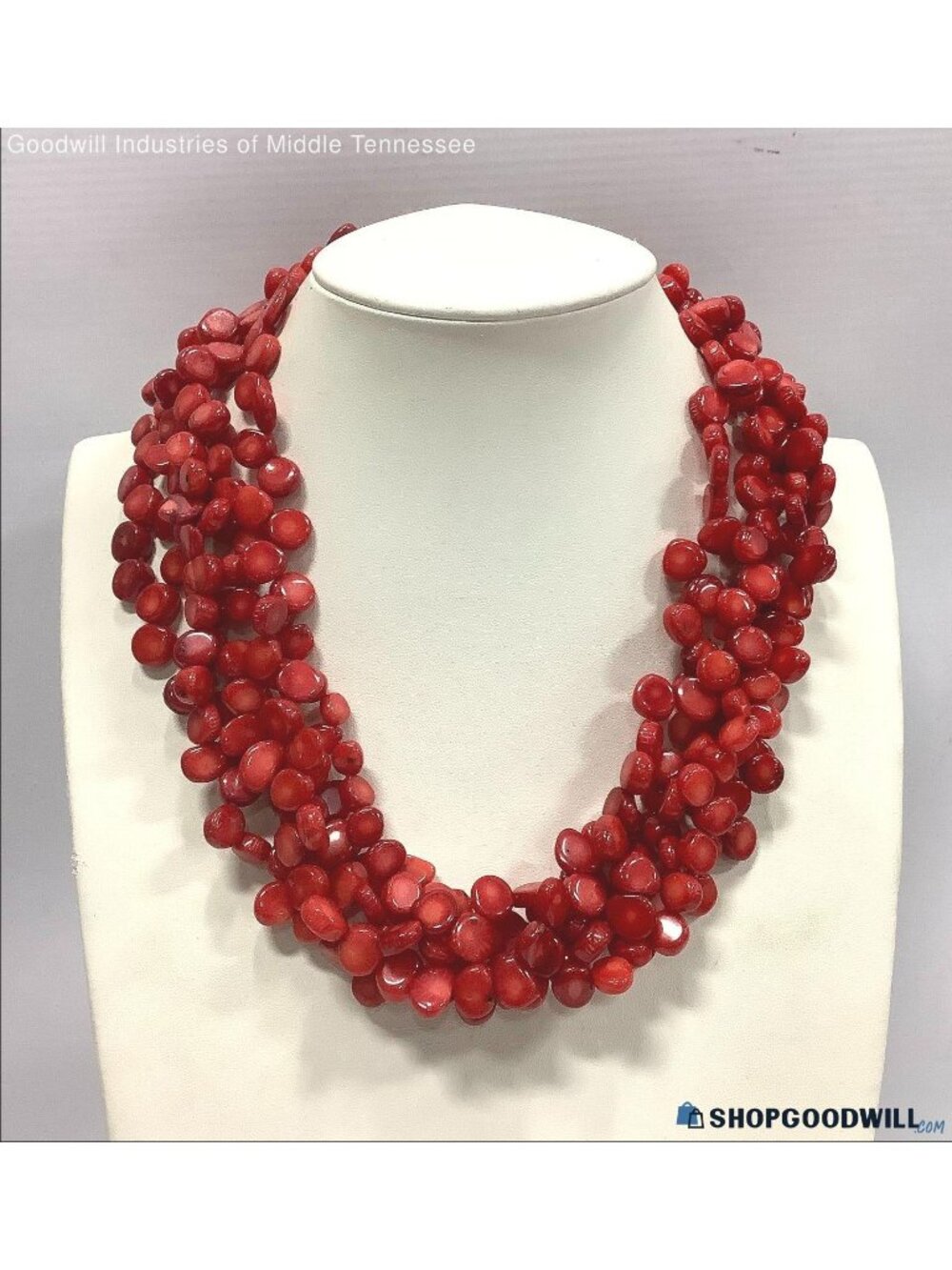 LUC Sterling Silver 925 Coral 5-Strand Beaded Necklace